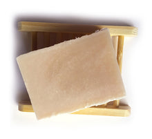 Load image into Gallery viewer, rose geranium and shea butter soap on a bamboo soap saver